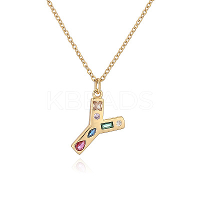 Brass Pave Colorful Cubic Zirconia Initial Pendant Necklaces for Women FS-WG02860-25-1