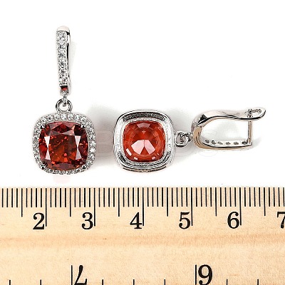 925 Sterling Silver Pave Cubic Zirconia Square Hoop Earrings EJEW-C150-01A-01-1