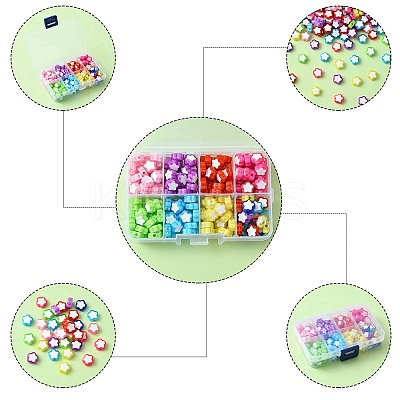 200Pcs 8 Colors Transparent Flower Acrylic Beads TACR-YW0001-91-1