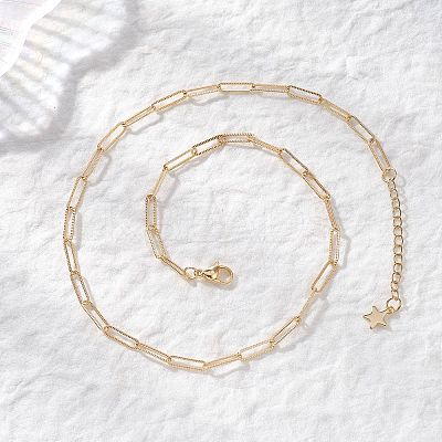 4MM Brass Textured Paperclip Chain Necklaces NJEW-JN05655-1