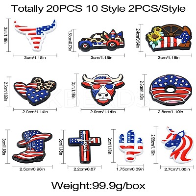 20Pcs 10 Styles Independence Day Silicone Focal Beads SIL-CJ0001-76-1