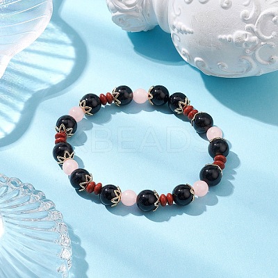 Natural Red Jasper & Black Onyx(Dyed & Heated) & Luminous Acrylic Beaded Stretch Bracelets for Women Men BJEW-JB10502-1