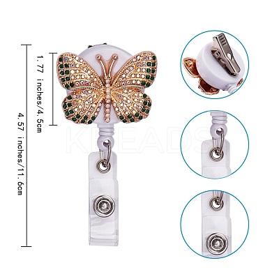 Butterfly Rhinestone Badge Reel AJEW-SZ0001-67-1