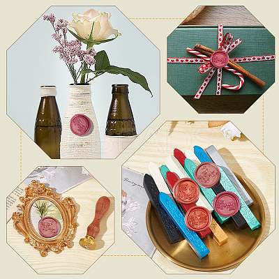 4Pcs 4 Styles Golden Tone Brass Wax Seal Stamp Head AJEW-CP0007-49A-04-1