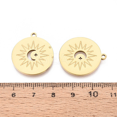 304 Stainless Steel Flat Round with Moon & Sun Pendants STAS-T073-06G-1