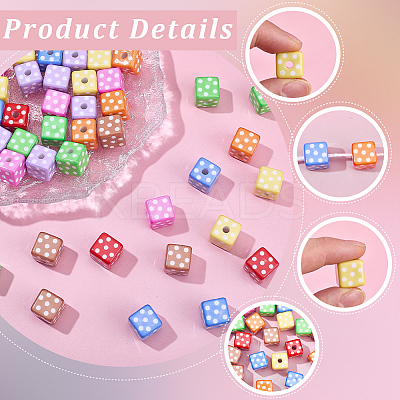 48Pcs 8 Colors Printed Opaque Acrylic Beads MACR-SC0002-71-1