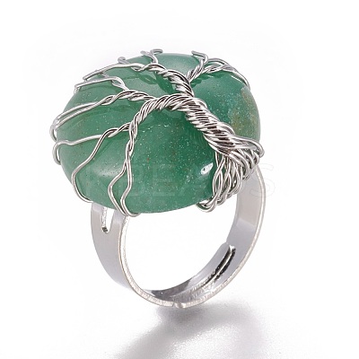 Adjustable Natural Green Aventurine Finger Rings RJEW-L090-A09-1
