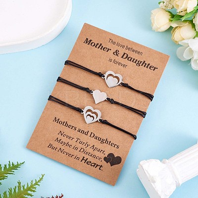 3Pcs 3 Style 430 Stainless Steel Heart Link Bracelets Set JB724A-1