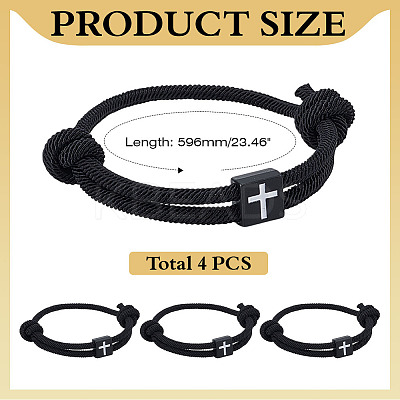 4Pcs Alloy Cross-shaped Braided Rope Bracelets for Couple Friends BJEW-ME0001-05-1