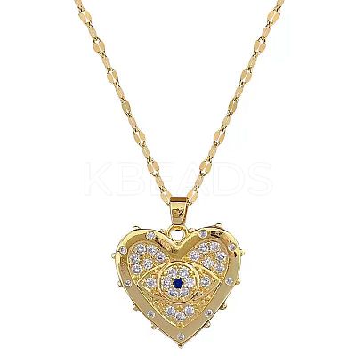Heart with Eye Pattern 304 Stainless Steel Micro Pave Cubic Zirconia Pendant Necklace & Hoop Earrings Sets FS-WGB58AC-03-1