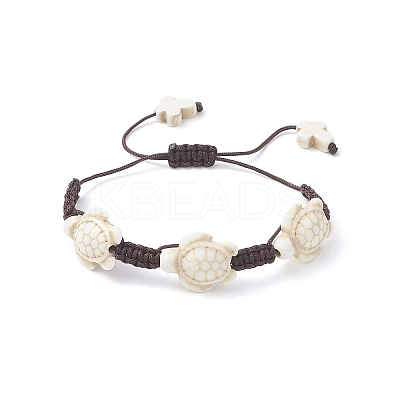 3Pcs 3 Color Dyed Synthetic Turquoise Turtle Braided Bead Bracelets Set for Kids BJEW-JB09407-1