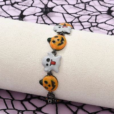 Halloween Brass Enamel Link Bracelets for Women BJEW-B149-01-1