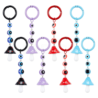 4Pcs 4 Colors Mushroom Resin Pendant Keychains KEYC-NB0001-60-1