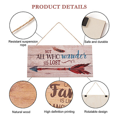 4 Sets 4 Style Natural Wood Hanging Wall Decorations for Front Door Home Decoration AJEW-CF0001-01-1