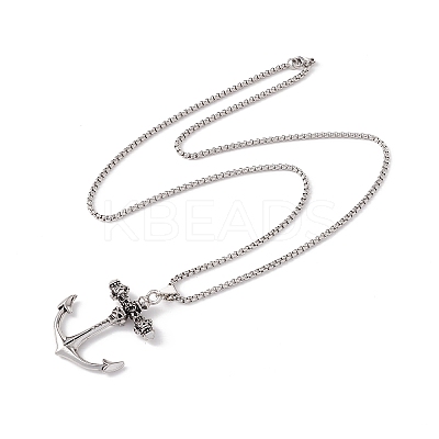 Alloy Skull Anchor Pendant Necklace with 201 Stainless Steel Box Chains LS-NJEW-E016-07AS-1