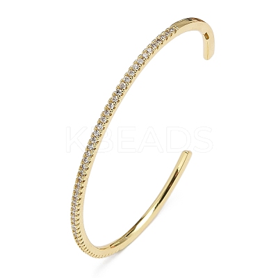 Clear Cubic Zirconia Open Cuff Bangle LS-BJEW-M231-07G-1