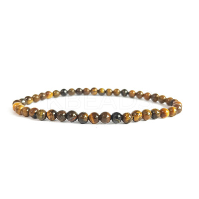 4mm Round Natural Tiger Eye Beads Bracelet for Men LS-KG3069-34-1