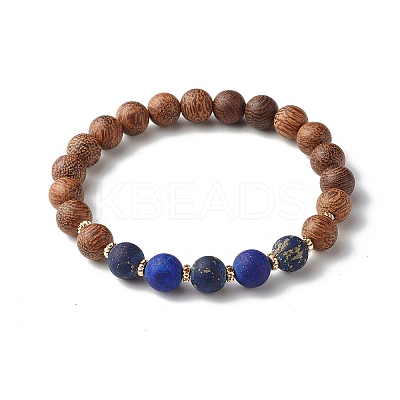 Natural Wenge Wood Stretch Bracelet for Men Women BJEW-JB06759-1