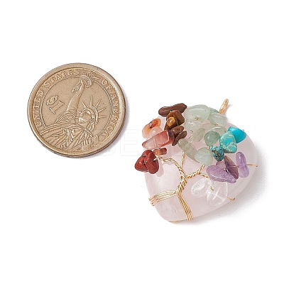 Natural Rose Quartz Copper Wire Wrapped Heart Pendants PALLOY-JF02847-01-1