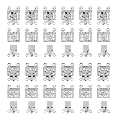 100 Sets 2-Strands 4-Holes 304 Stainless Steel Box Clasps STAS-DC0012-94-1