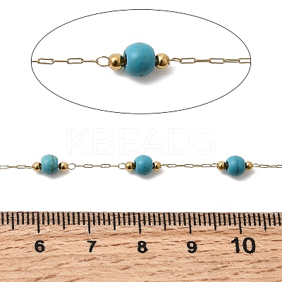 Handmade Synthetic Turquoise Beads & 316 Stainless Steel Round Link Chains CHS-L033-08G-1