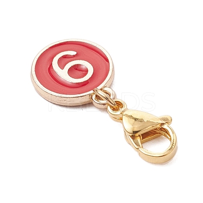 Flat Round with Number 0~9 Alloy Enamel Pendant Decorations HJEW-JM03116-1