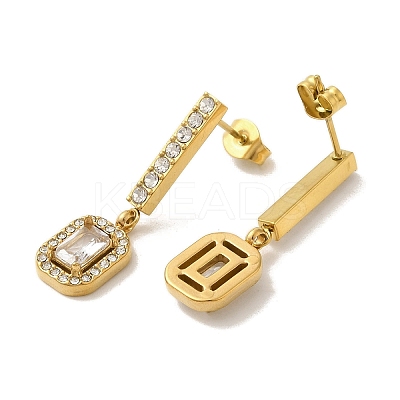 Ion Plating(IP) Stainless Steel Inlay Rhinestone & Clear Cubic Zirconia Stud Earrings for Women EJEW-M024-08E-G-1