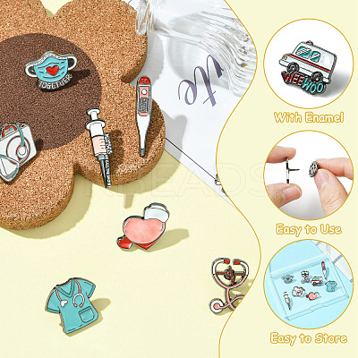 8Pcs 8 Styles Medical Theme Enamel Pins JEWB-CJ0001-61-1
