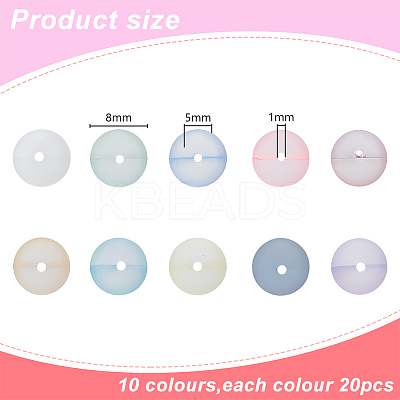 200Pcs 10 Colors Frosted Transparent Glass Beads FGLA-AR0001-03-1