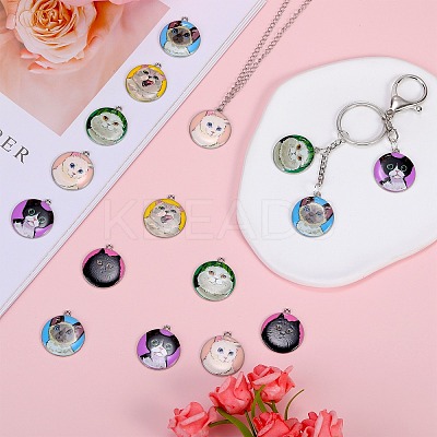 18Pcs 6 Style Printed Alloy Pendants ENAM-SZ0004-08-1