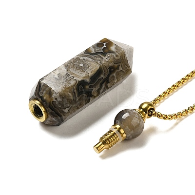 Natural Mexican Agate Pendant Perfume Bottle Necklaces G-C155-04G-1