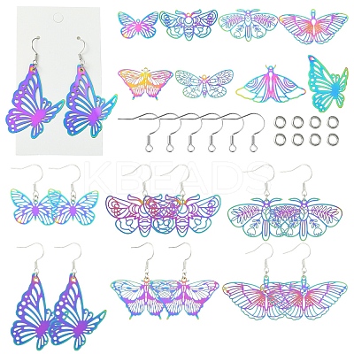 DIY Butterfly 201 Stainless Steel Etched Metal Embellishments Dangle Earring Jewelry Making Kits DIY-FS0007-47-1