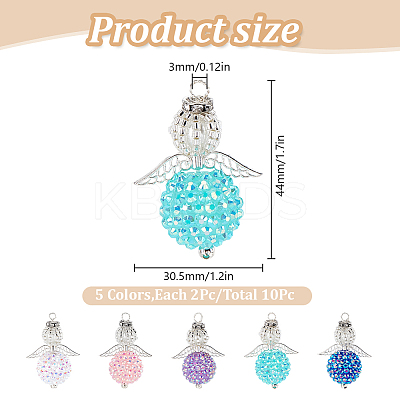 10Pcs 5 Colors Resin Rhinestone & Acrylic Pendants PALLOY-GO00035-1