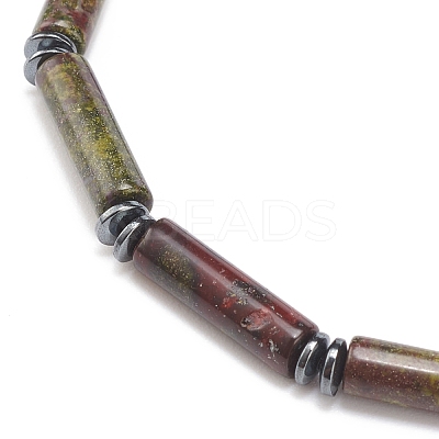 Natural Dragon Blood Column & Synthetic Hematite Stretch Bracelet BJEW-JB08458-02-1