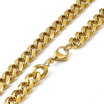 PVD Vacuum Plating 201 Stainless Steel Cuban Link Chain Necklace with 304 Stainless Steel Clasps for Men Women NJEW-M194-01C-G-1