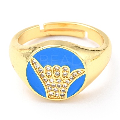 Adjustable Real 18K Gold Plated Brass Enamel Finger Ringss RJEW-L071-25G-1