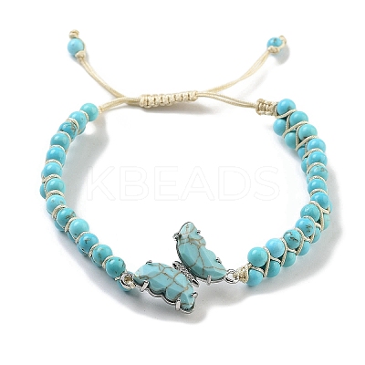 Natural Crackle Turquoise & Synthetic Turquoise Braided Round Bead Bracelets BJEW-K251-06I-1