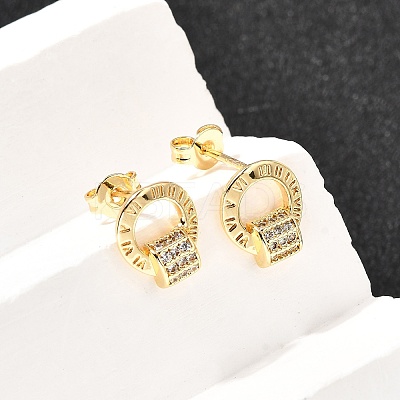 Ring Brass Micro Pave Clear Cubic Zirconia Stud Earrings EJEW-A135-14G-1