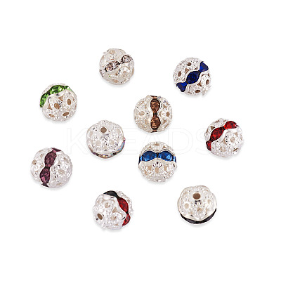 200Pcs 10 Colors Alloy Rhinestone Beads FIND-CW0001-09-1