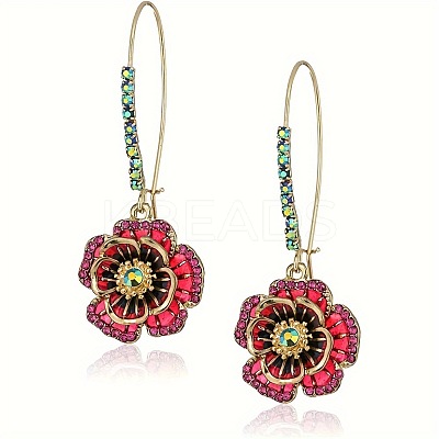 Flower Alloy Rhinestone Hoop Earrings FS-WGCEEA6-01-1