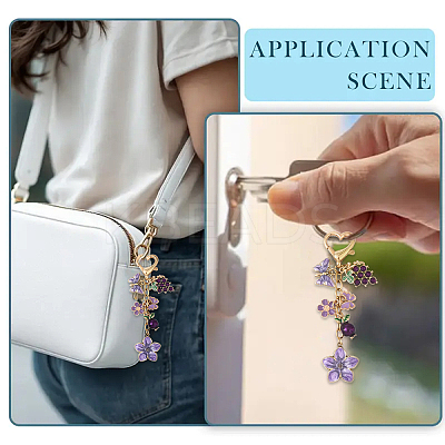 Grape Flower Butterfly Alloy Enamel Pendant Decorations HJEW-YW00149-1