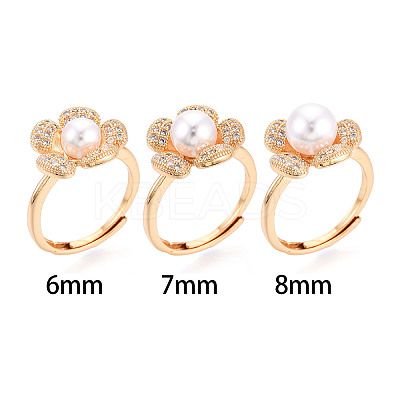 Flower Brass Micro Pave Clear Cubic Zirconia Adjustable Ring Settings KK-T076-25G-1