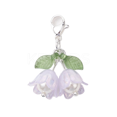 5Pcs 5 Colors Flower Acrylic & Shell Pearl Pendant Decoration HJEW-TA00282-1