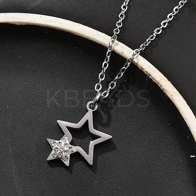 304 Stainless Steel Crystal Rhinestone Double Star Pendant Cable Chain Necklaces NJEW-Z056-02A-P-1