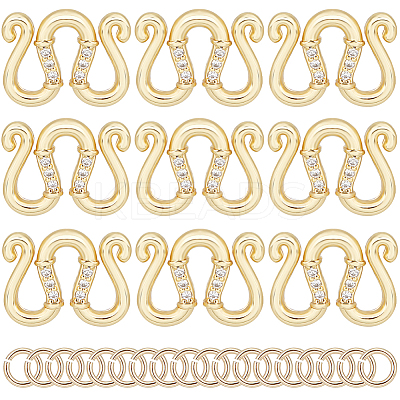 12Pcs Brass Micro Pave Clear Cubic Zirconia S-Hook Clasps KK-SC0003-42-1