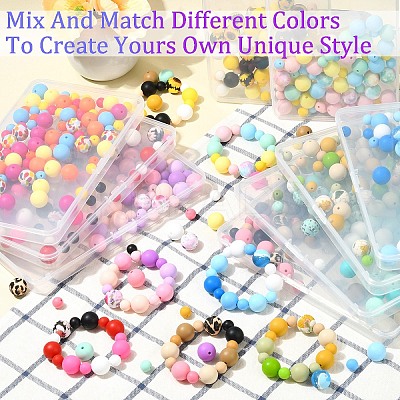 90Pcs 9 Styles Round Silicone Focal Beads SIL-YW0001-77-1