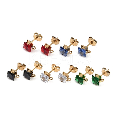Ion Plating(IP) 304 Stainless Steel Cubic Zirconia Stud Earring Findings STAS-P373-06C-1
