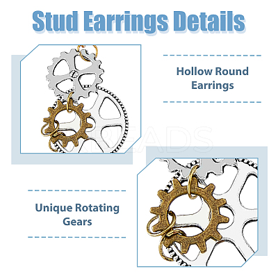 3 Set 3 Style Alloy Toothed Wheel Asymmetrical Earrings EJEW-FI0001-93-1