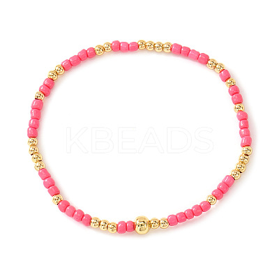 Bohemian Style Round Brass and Glass Seed Beaded Stretch Bracelets BU0757-2-1