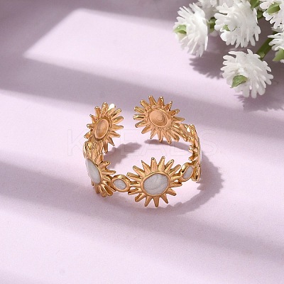 Sun 304 Stainless Steel Open Cuff Rings for Women RJEW-A091-20G-1